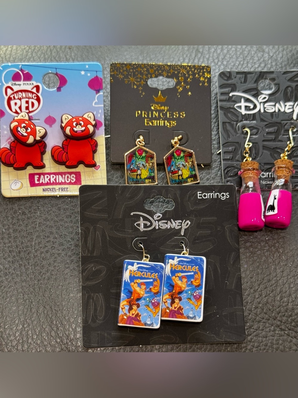NWT set of 4 Disney Hercules BATB red Panda emperor’s new groove earrings